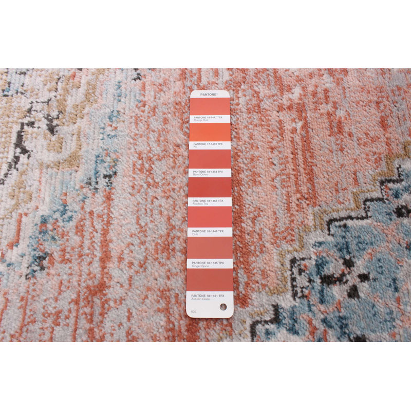 Tapis oriental orange / beige / bleu Deundrae, Rectangle 6 pi 7 po x 9 pi 6 po