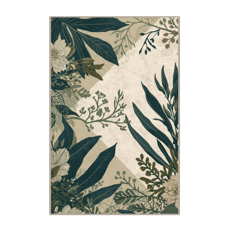 Machine Washable Pantelis Garden Floral Rug in Beige – Beige Binding, 5x8