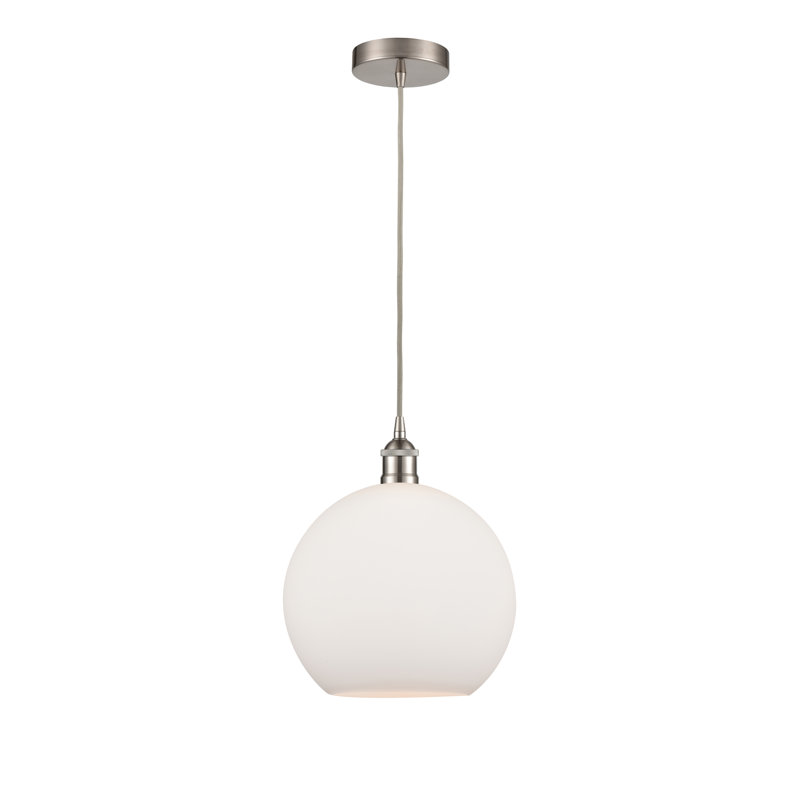 Luminaire suspendu simple à 1 lumière Ralph, Blanc mat, Nickel satiné brossé, H 13,63 po x l 11,75 po x 11,75 po