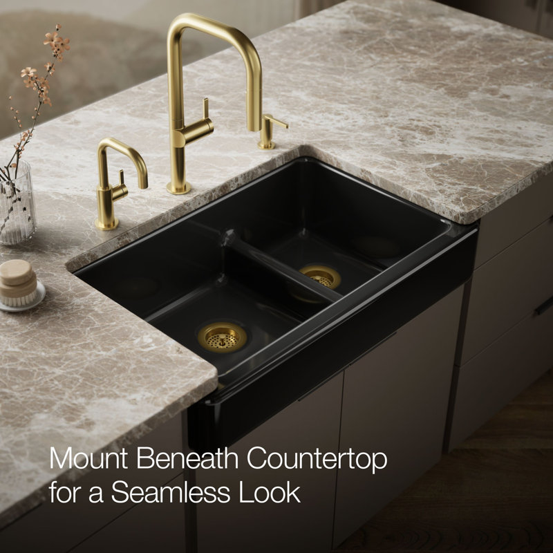 Whitehaven® 36" L x 22" W Double Basin Farmhouse/Apron Kitchen Sink, Black Black