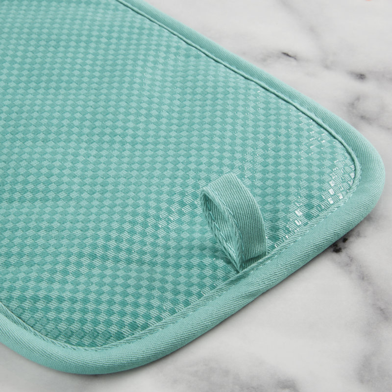 KitchenAid Gingham Pot Holder 2-Pack Set,, 7"x10", Aqua