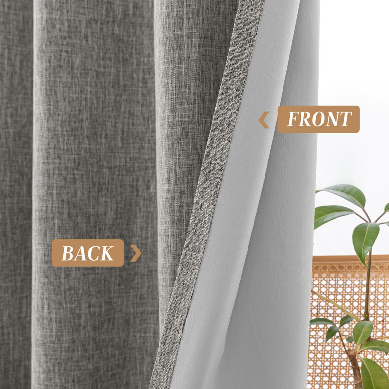 Paire de rideaux 100% lin occultant, Gris foncé, L 52 po x L 84 po