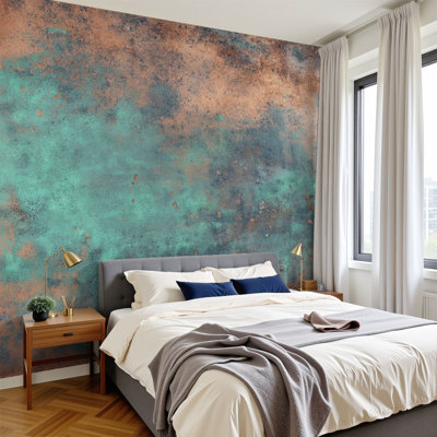 Peel and Stick Wallpaper 144" W x 100" H Modern Self Adhesive Wall Mural for Bedroom Aged copper plate green stains worn metal