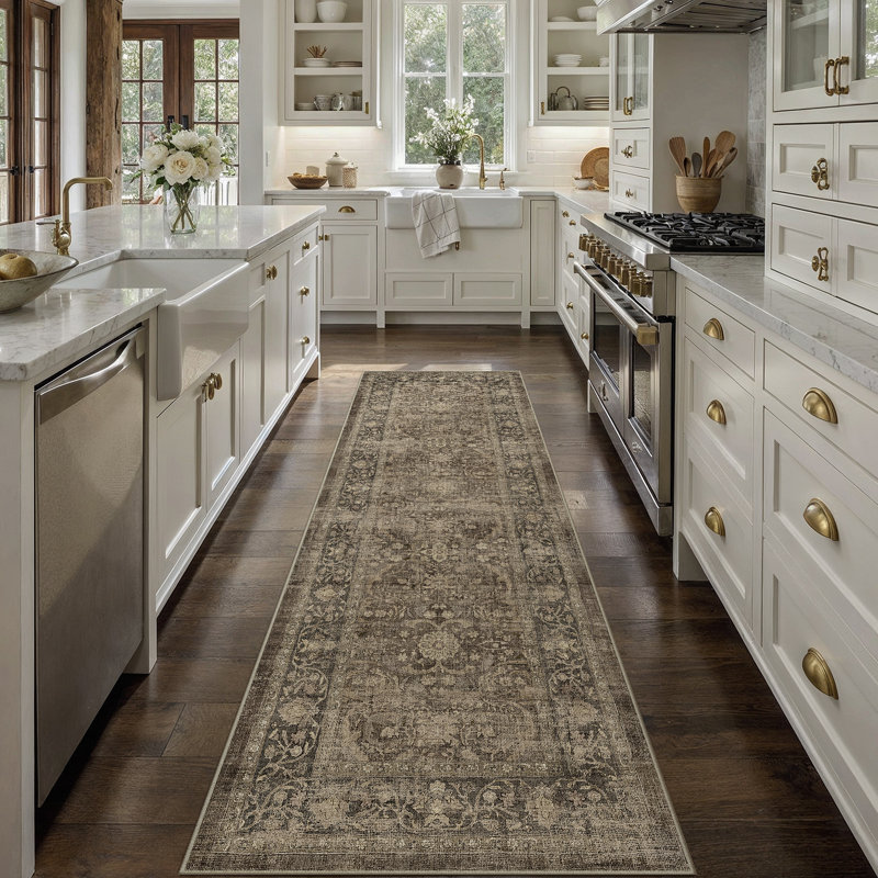 Bremerton Vintage Washable Brown Area Rug With Non-Slip Backing, Runner 2' x 8', Brown