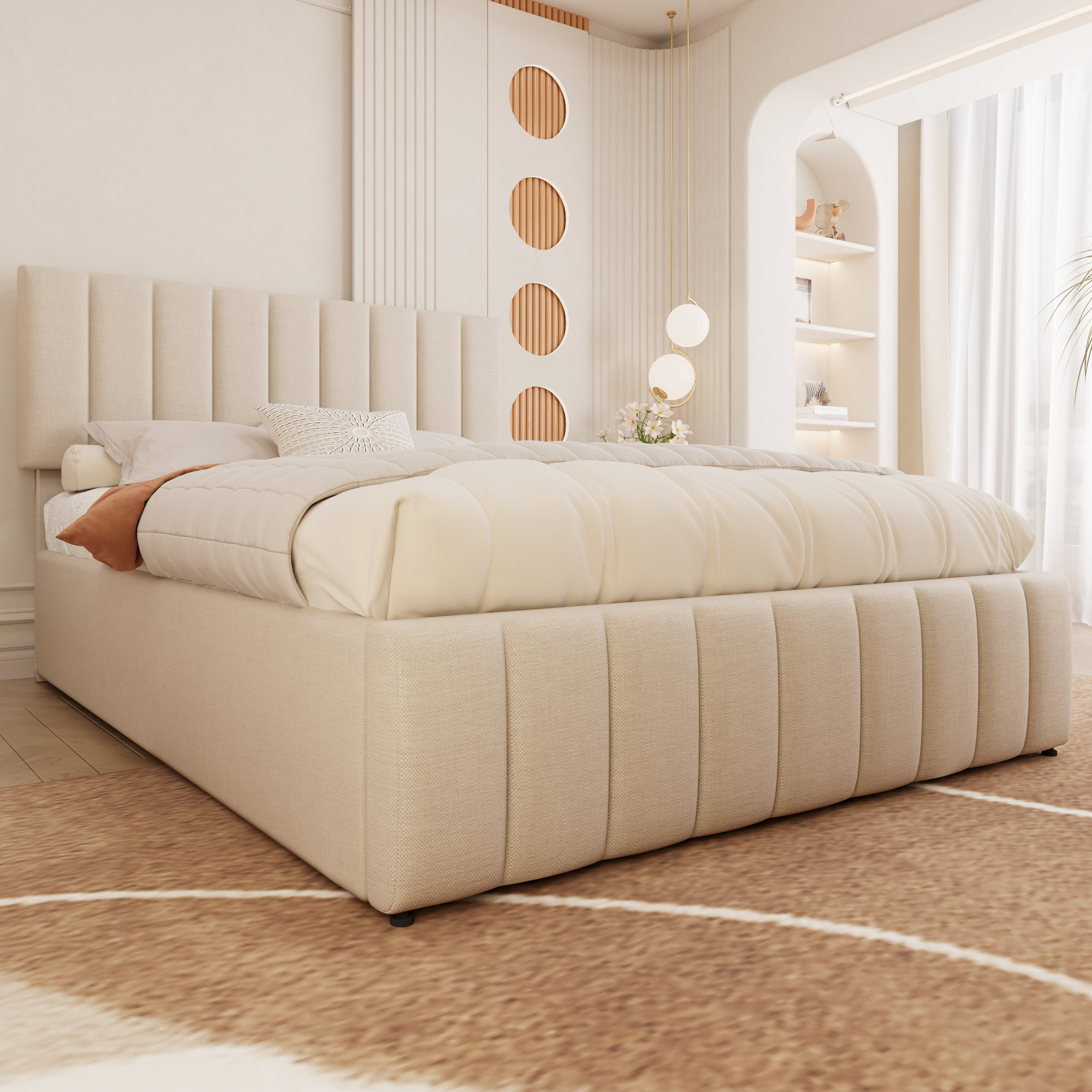 Mercer41 Juhi Upholstered Tufted Linen Platform Bed with Lift-up