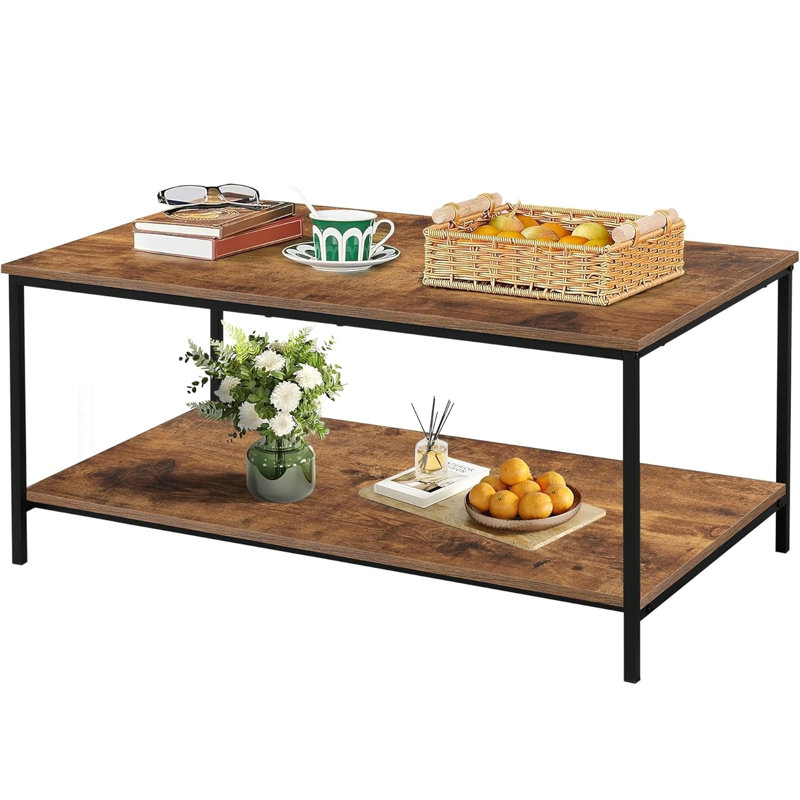 Table basse rectangulaire à 2 niveaux avec tablette de rangement, table centrale fonctionnelle