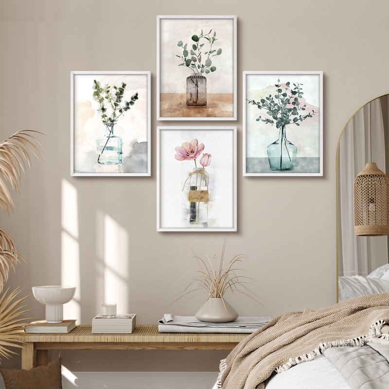«Plant Flowers In The Glass Bottle», œuvre d'art moderne, impression encadrée, affiches, salle de bain, petit art mural