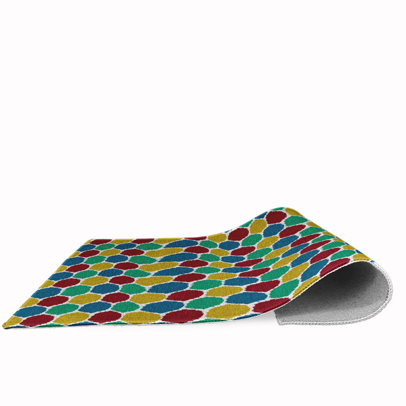 Sporty Red and Multicolor Geometric Chenille Rug, 18" x 30"