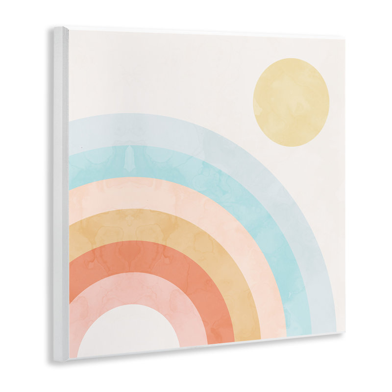Rétro soleil levant, arc-en-ciel, ton primaire, arches noires, estampe numérique, art texturé par Daphne Polselli