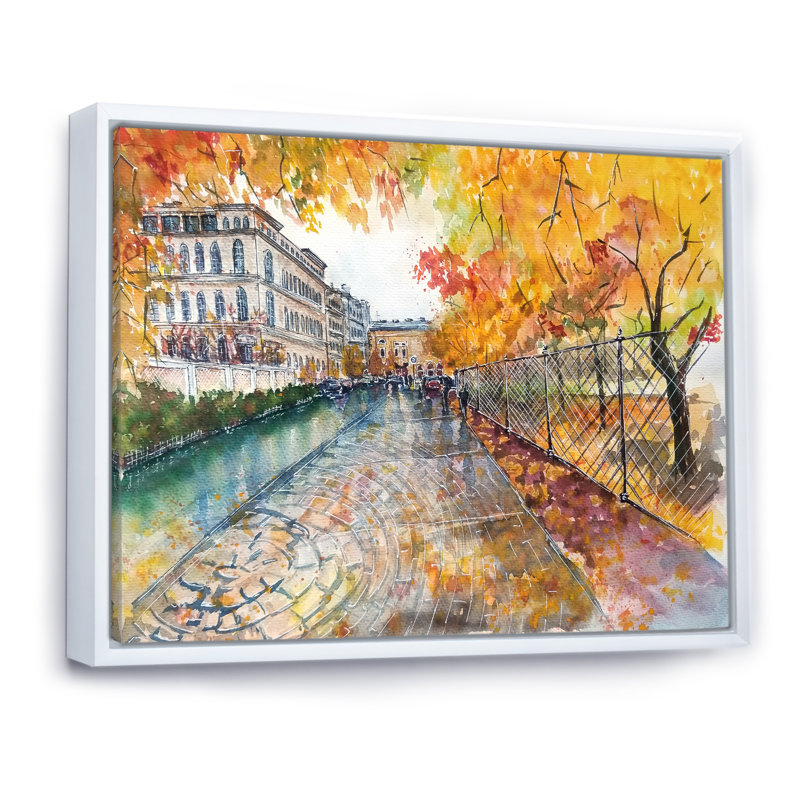 Paysage urbain en automne par un jour de pluie - Art sur toile moderne et contemporain, H 8 po x l 12 po x P 1,5 po
