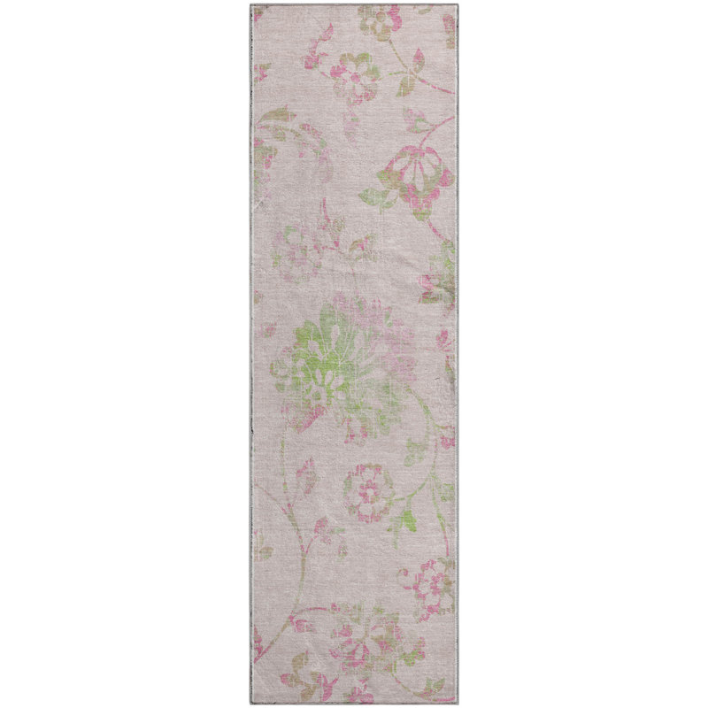 Tapis rose Prisco lavable à la machine de qualité supérieure, Tapis de couloir 2 pi 3 po x 7 pi 6 po