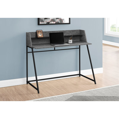Bureau d'ordinateur, bureau personnel, ordinateur portable, tablettes de rangement, L 48 po, travail, stratifié gris pierre, métal noir, contemporain, moderne