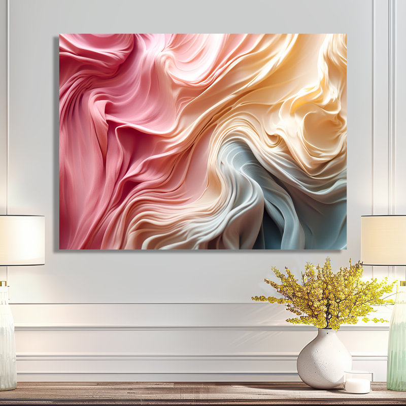 «Pink Pastel Flowing Silk Roads - Abstract Modern Waves Wall Art Living Room, Métal métal, H 12 po x l 20 po