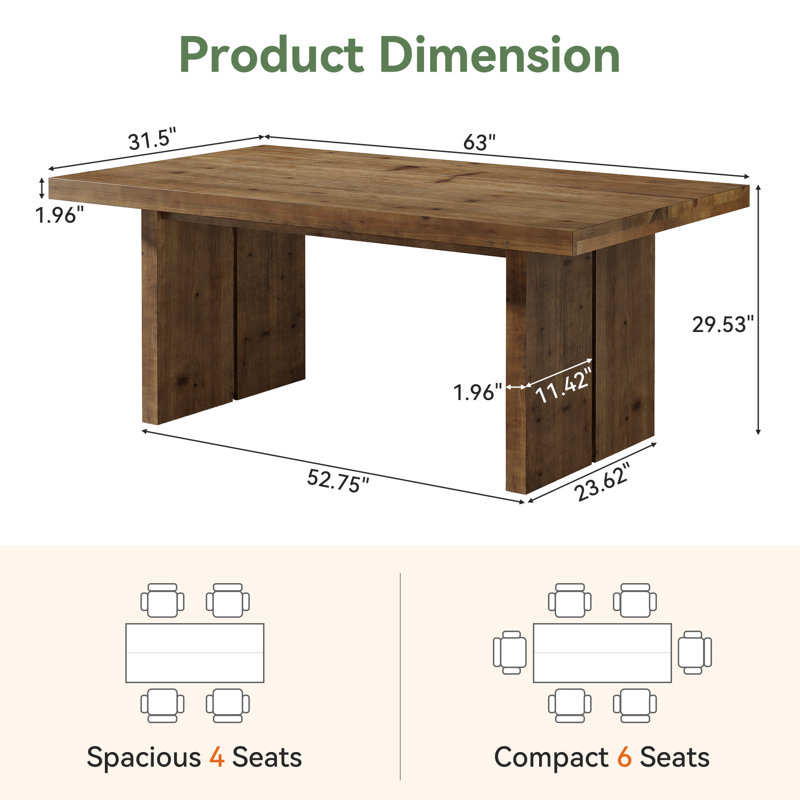 Table de salle à manger en bois massif de 160 cm pour 6 personnes