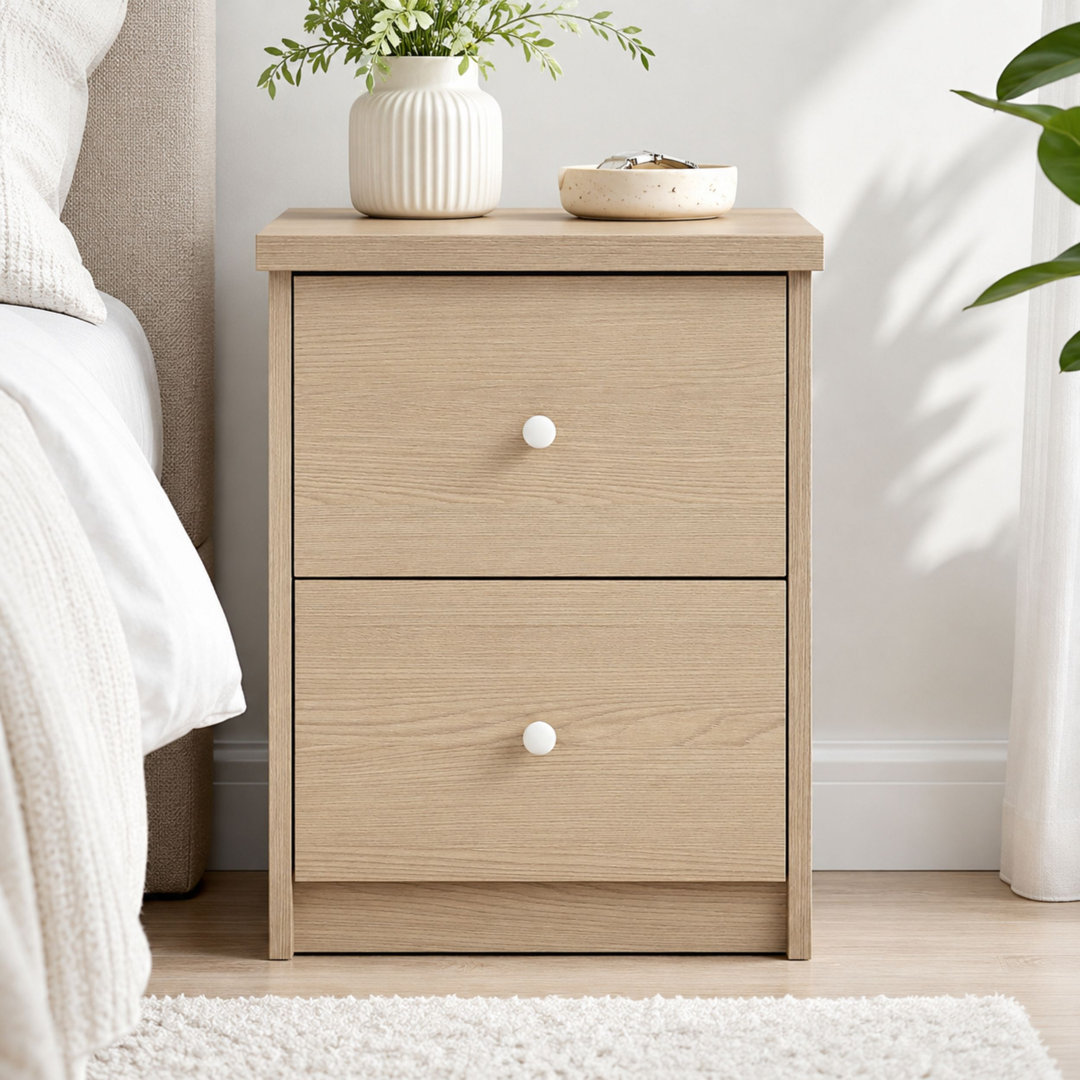 Ingrassia 2-Drawer Bedside Cabinet, Nightstand, End Table, Smooth-Glide