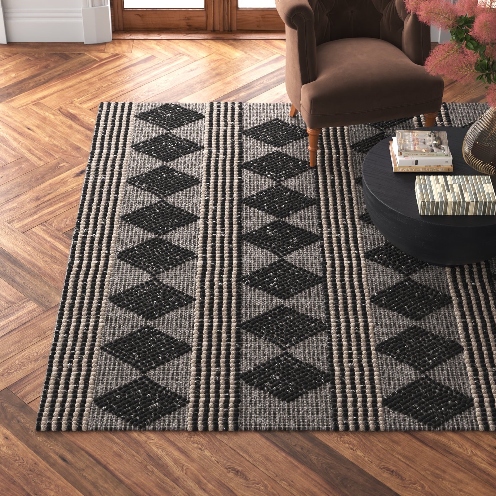 Altie Charcoal Beige Hand-Woven Geometric Rug, Rectangle 7'9" x 9'9"