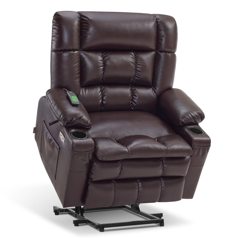 26.4'' seat Width Dual Motor Power Recliner Lift Chair with Vibration Massage and Heat, Infinite Position, Faux Leather