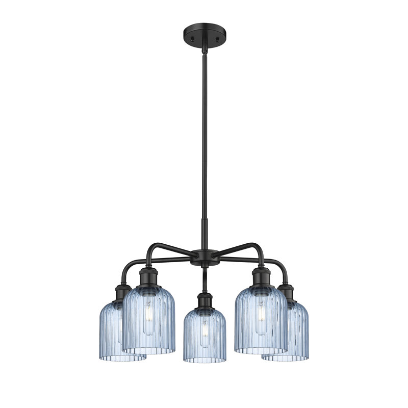 Ballston - Trig - 5 Light 23" Stem Hung Chandelier, Matte Black, Princess Blue