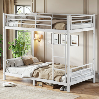 Twin XL over Twin XL Size Metal Bunk Bed for Teens and Adults,Converted Into Two Beds,Space-Saving/Noise Reduced/No Box Spring Needed,Round Tube,White