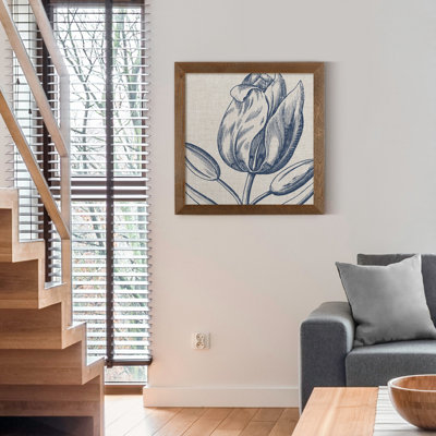 " Indigo Floral On Linen IV-Premium Framed Canvas - Ready To Hang "