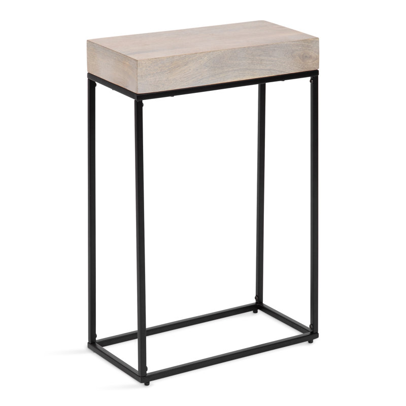 Cronus Solid Wood Top End Table, White Wash, Black
