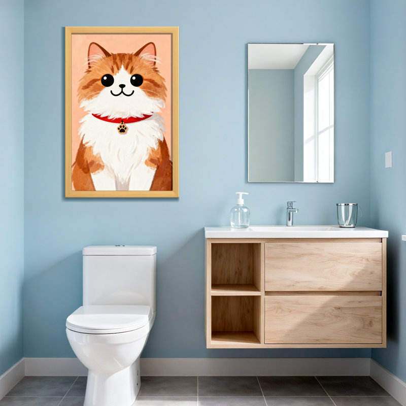 Chat mignon orange avec un collier rouge et une patte, H 30 po x l 20 po, Toile tendue, Ne s’applique pas