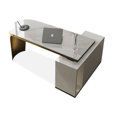 Rectangular Stone+Manufactured Wood+Stainless Steel with 3 drawers desk by Groove Interior