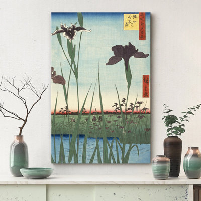 Ukiyo-E Woodblock Horikiri Iris Floral Botanical by Utagawa Hiroshige, Japanese Asian Style Vintage Pictures, Giclee Canvas Digital Print Framed Wall Art