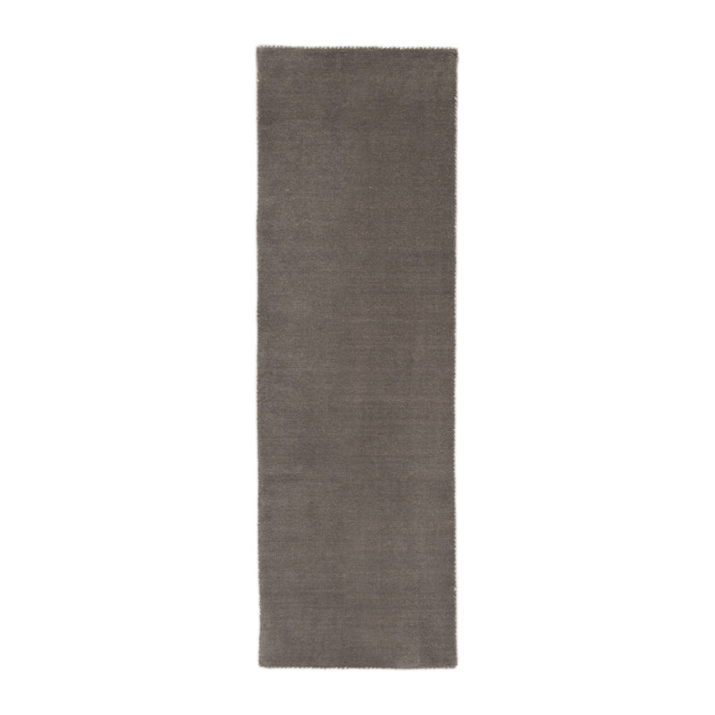 Solid Colour Wool Hand Woven Area Rug, in Grey, Runner 75 x 200cm