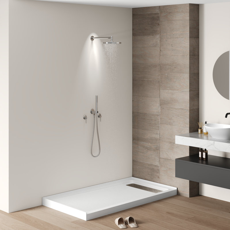 60" x 32" White Shower Base with Drain Assembly and Drain Cover Included, Non-slip Shower Pan,Left Drain Location, Left