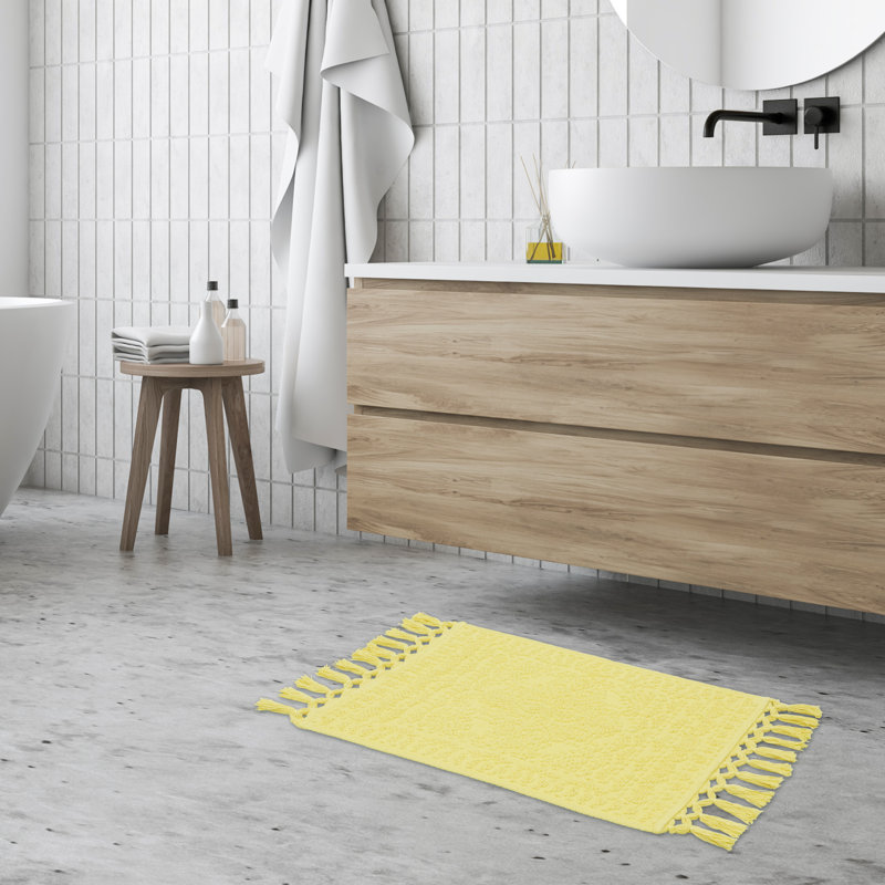 French Connection Feikert 100% Cotton Solid Bath Rug, 38" L x 20" W, Yellow