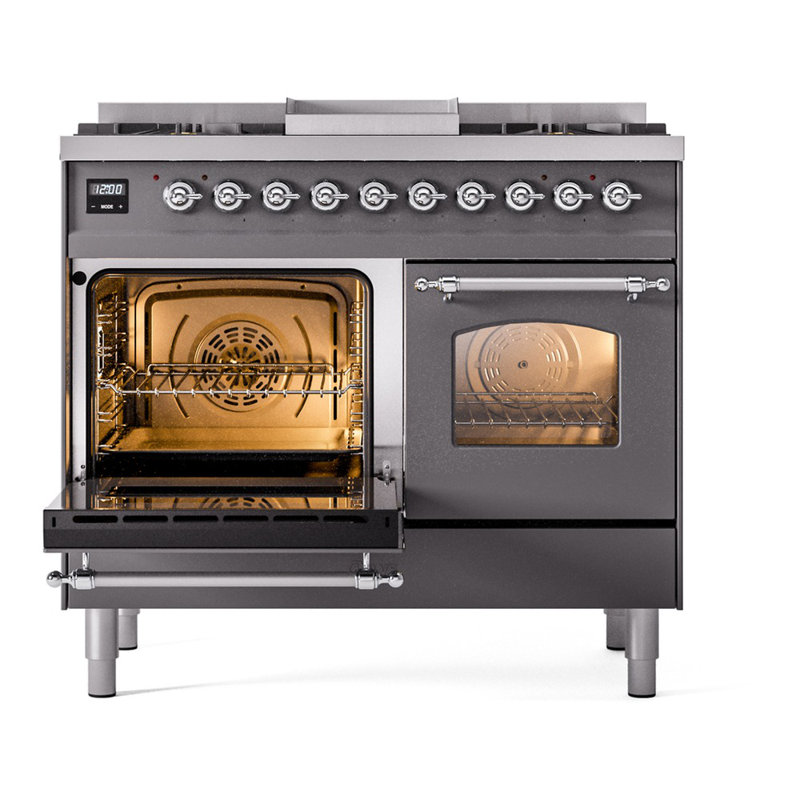 ILVE Nostalgie II 40 in Dual Fuel Range, Graphite Matte/Chrome, Natural Gas