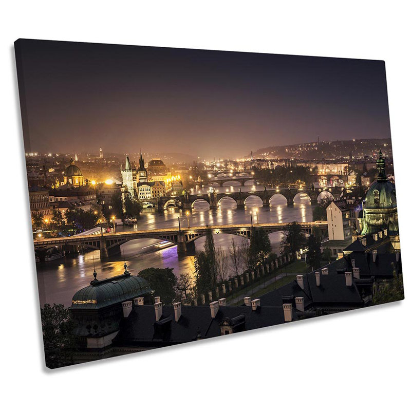 Prague Night Skyline - Wrapped Canvas Print, 30.5cm H x 45.7cm W x 2cm D