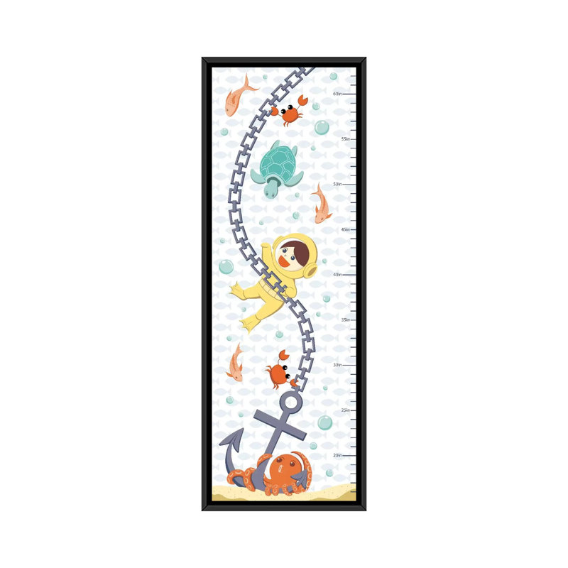 « créatures of the sea growth chart »-impression sur toile tendue, H 36 po x l 12 po x P 1,5 po, Toile avec cadre noir