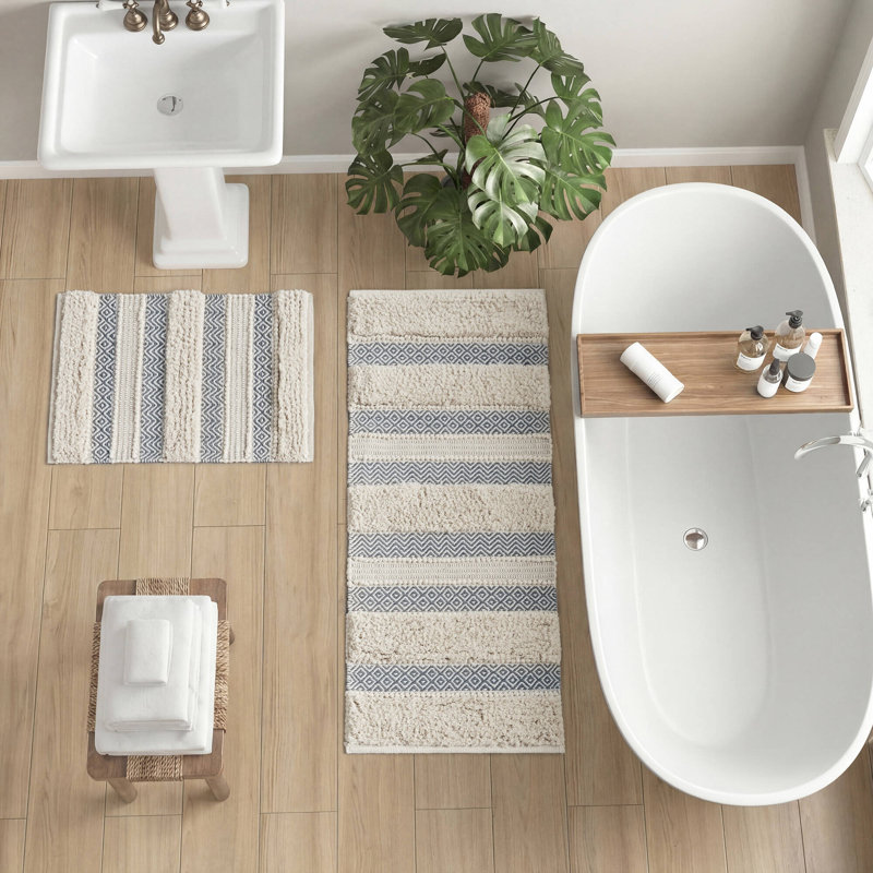 Tapis pour salle de bain Asher, Naturel / gris, L 22 po x L 58 po