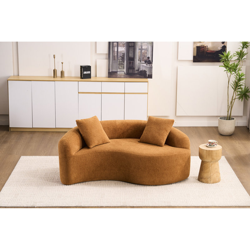 Canapé modulaire incurvé en chenille orange à double profondeur en S, sans assemblage, peu encombrant pour les petites chambres, L 66,9 po, 400 lb, siège souple moyen, dossier coussiné, accoudoirs évasés, mousse à haute résilience, coussins décoratifs 2