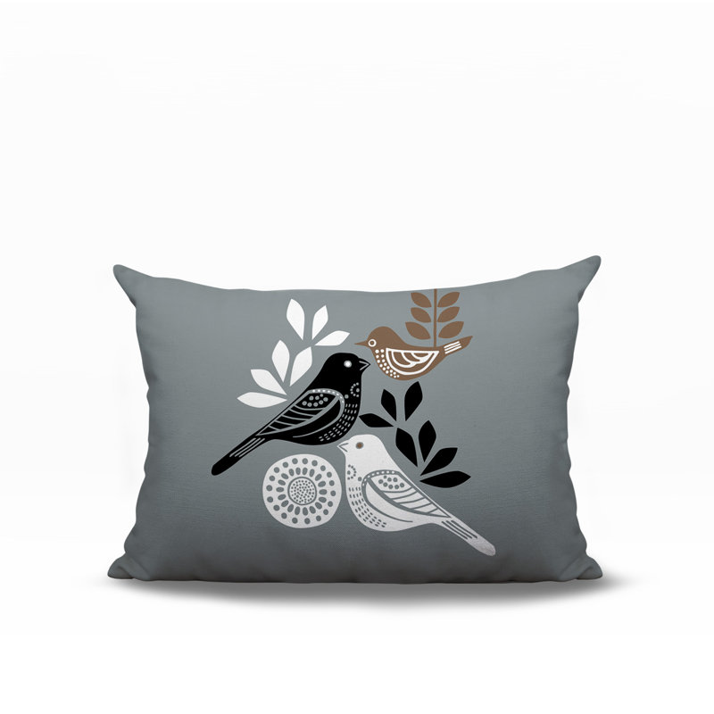 Oreiller rectangulaire réversible intérieur / extérieur Emy Bird, Gris, Rectangle H 14 po x l 20 po