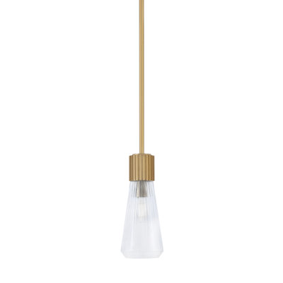 Mini-luminaire suspendu Akins, fini laiton vieilli avec verre côtelé transparent de 4 po