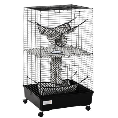 Black 42" Ferrets Cage With Wheels & Brakes - Offers Multiple Platforms For Pet Contentment And Revelry Metal In Includes Wheels, Animals