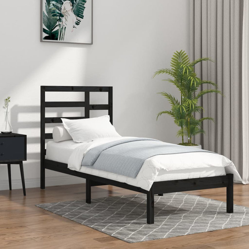 Bed Frame Solid Wood, 140 x 190 cm, Black