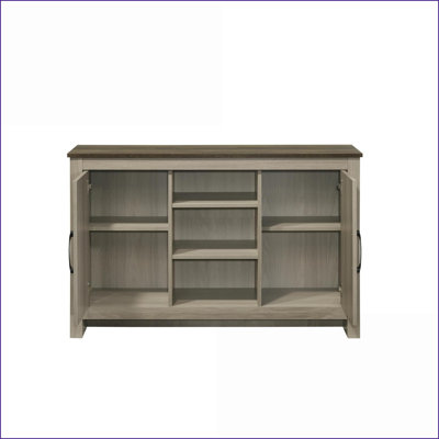Gray Oak Console Table with 2 Cabinets &amp; Shelves - Hidden Storage &amp; Cable Management for Entryway