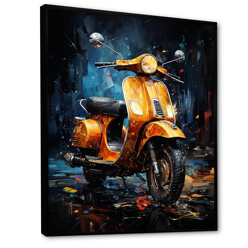 Scooter Serenity Nightly City sur impression sur toile, Cadre flottant noir, H 32 po x l 24 po x P 1 po