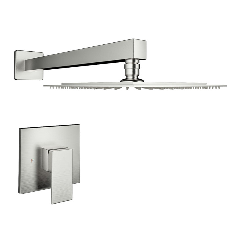 Brushed Nickel Square Rain Shower Head with Single Lever Handle