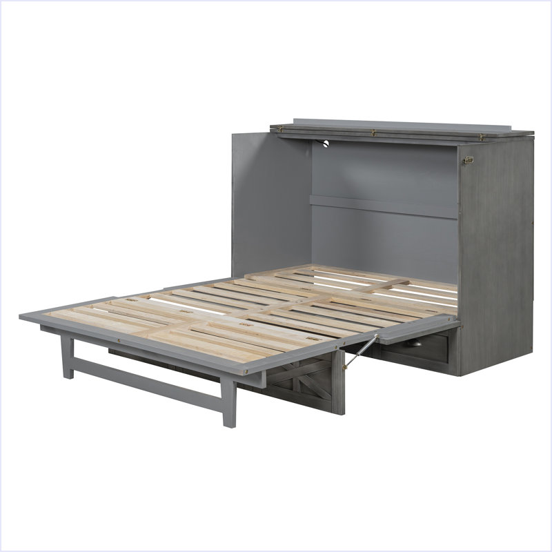 Lit escamotable double avec grands tiroirs, Gris