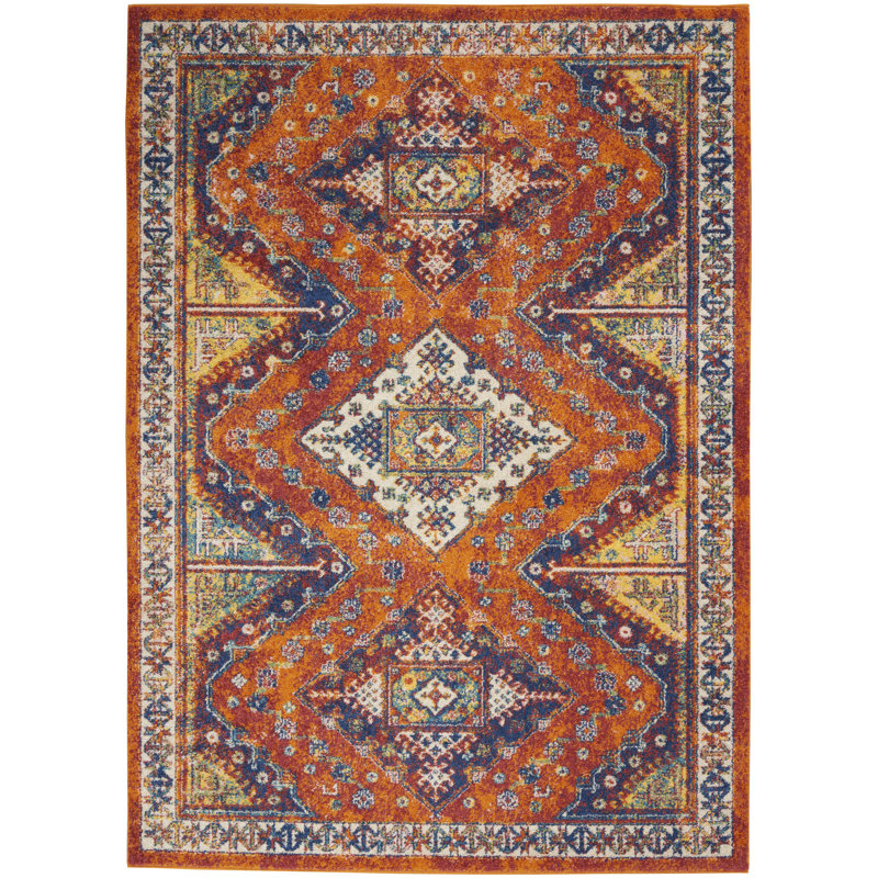Tapis oriental traditionnel orange Lakenya, Rectangle 5 pi 3 po x 7 pi 3 po