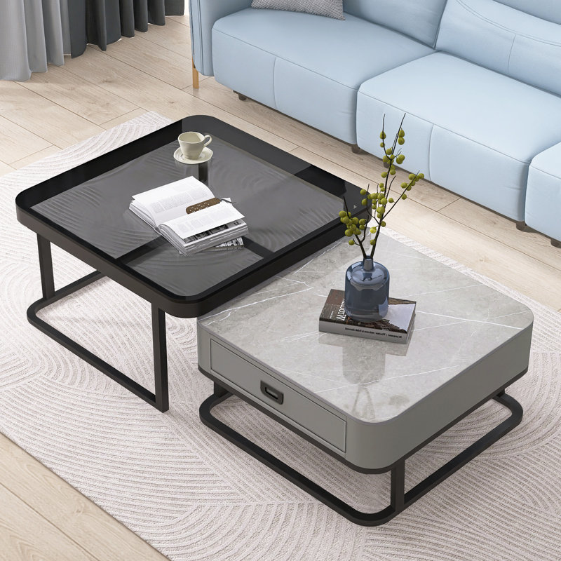 Ensemble de 2 tables basses gigognes, tiroirs de rangement