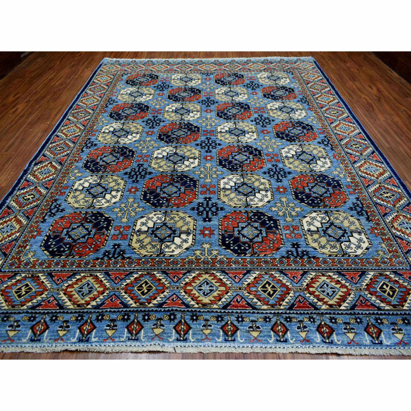 Tapis oriental afghane en laine noué à la main bleu 9 pi 8 po x 12 pi 4 po 05C0858FF3D64BF5B5C545863DD