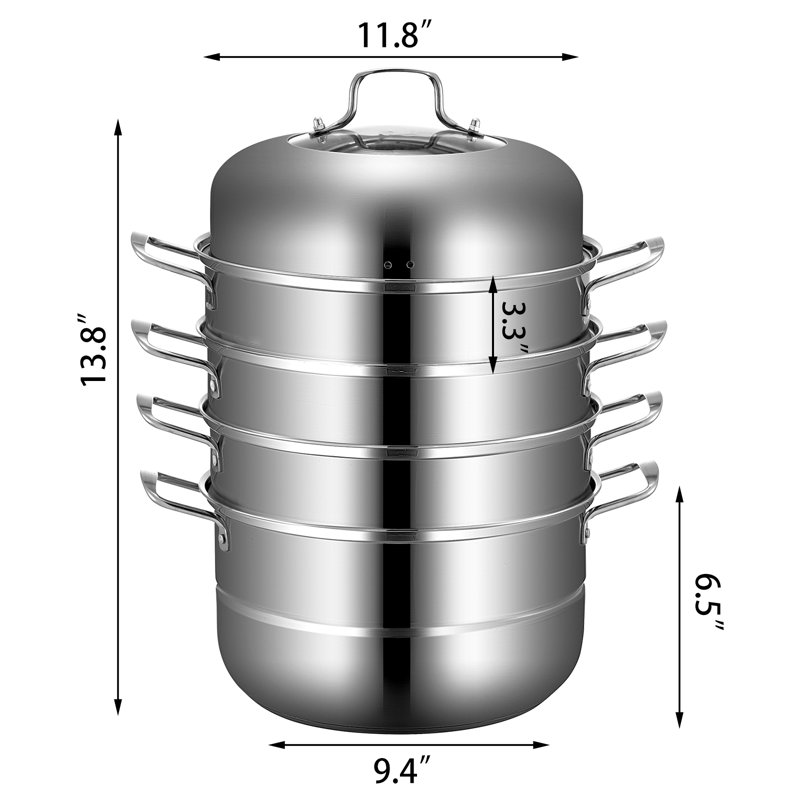 VEVOR 5-Tier Stainless Steel Food Steamer Set with Glass Lid