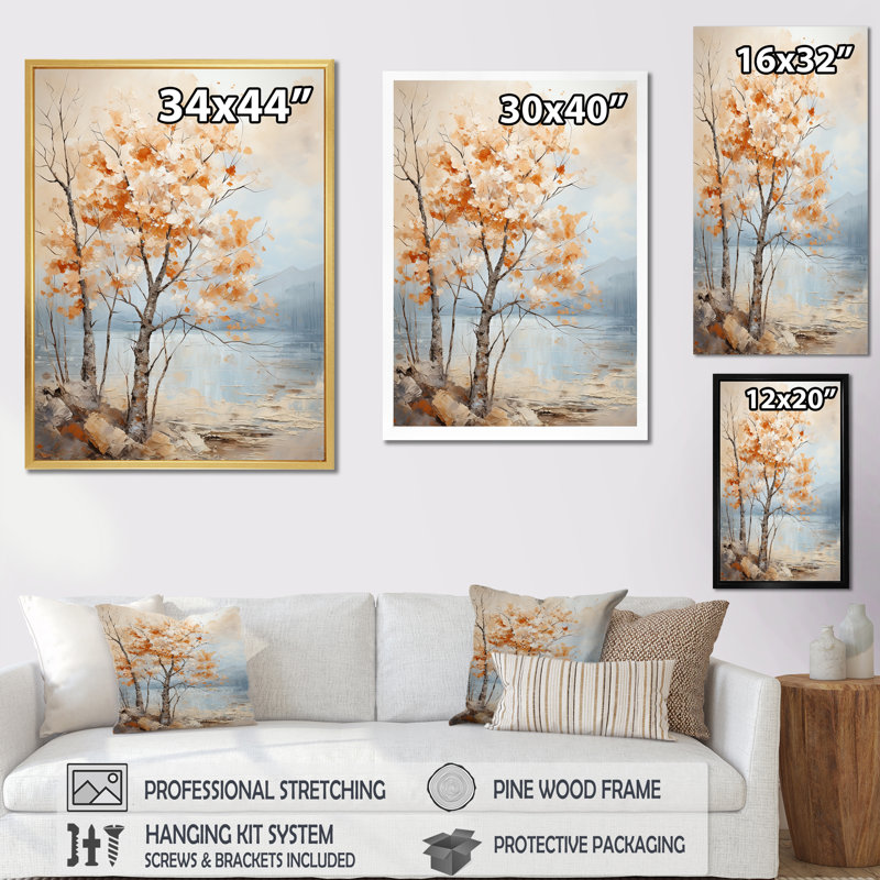 «Beige Tones Maple Tree II», reproduction sur toile, Cadre flottant noir, H 44 po x l 34 po x P 1,5 po