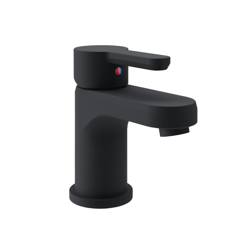 Robinet de lavabo pour salle de bain à poignée simple avec drain Pop, Noir mat